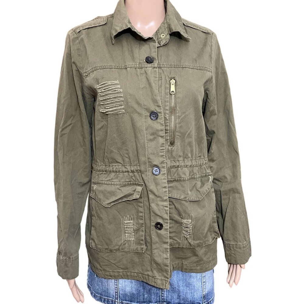 Love Tree Cargo Army Green Distressed Jacket Size Medium